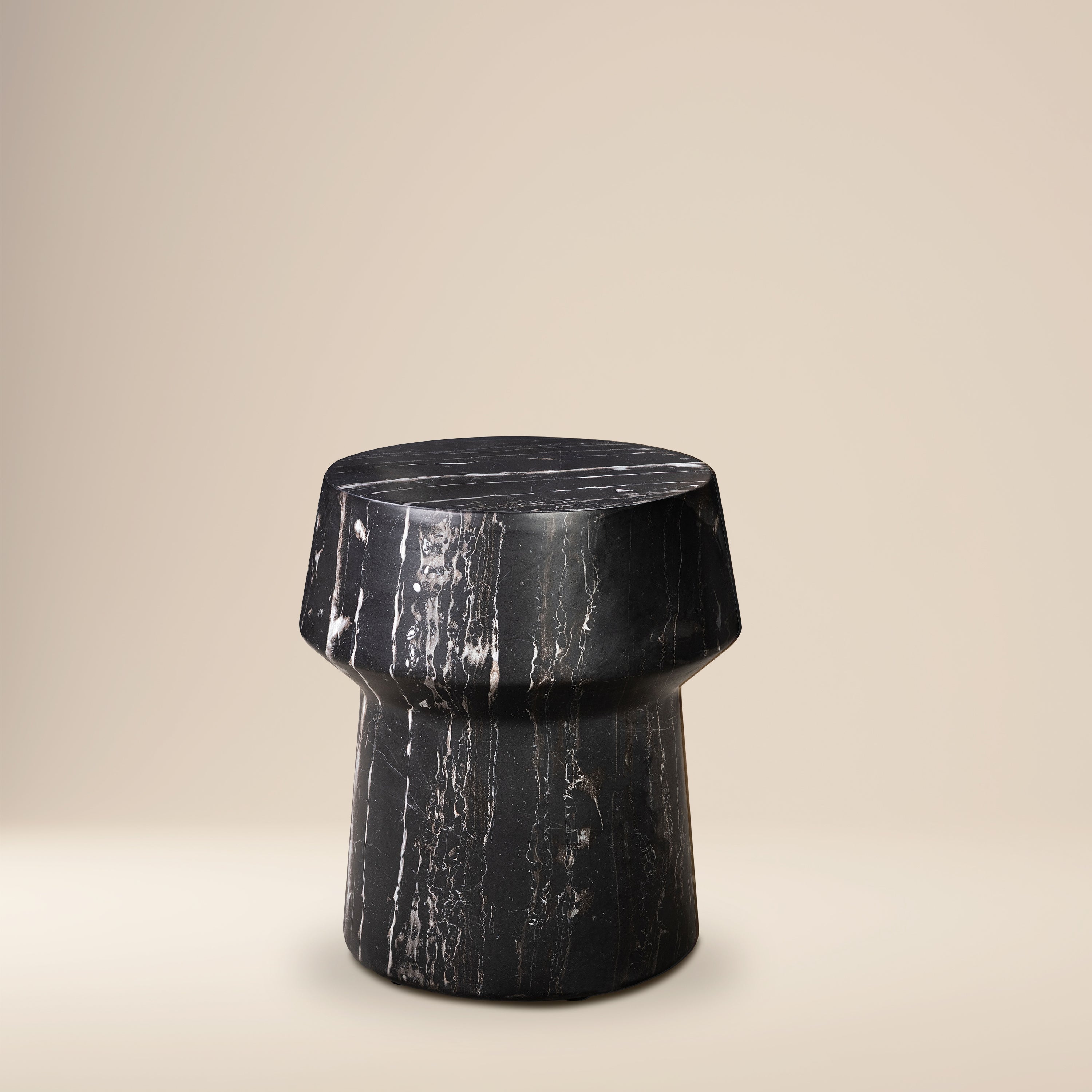 Modern Black Marble Marble Side Table with Weather-Resistant Build
