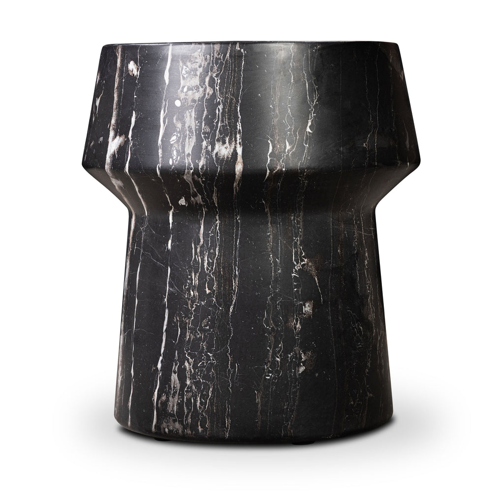 Modern Black Marble Marble Side Table with Weather-Resistant Build