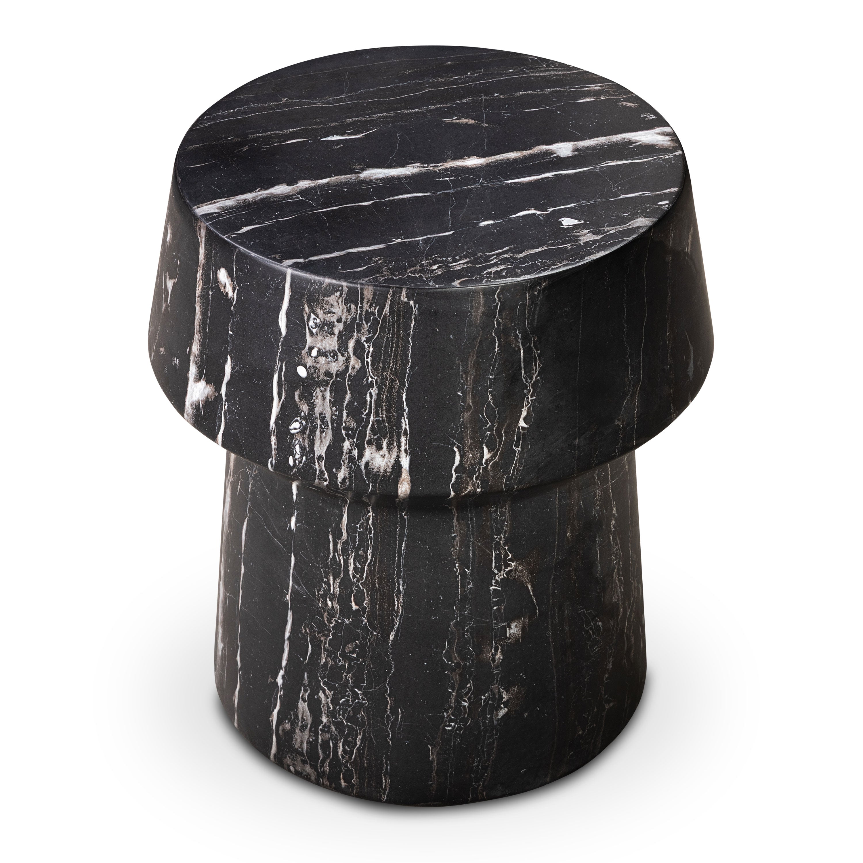 Modern Black Marble Marble Side Table with Weather-Resistant Build