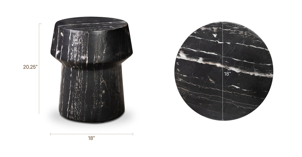 Modern Black Marble Marble Side Table with Weather-Resistant Build