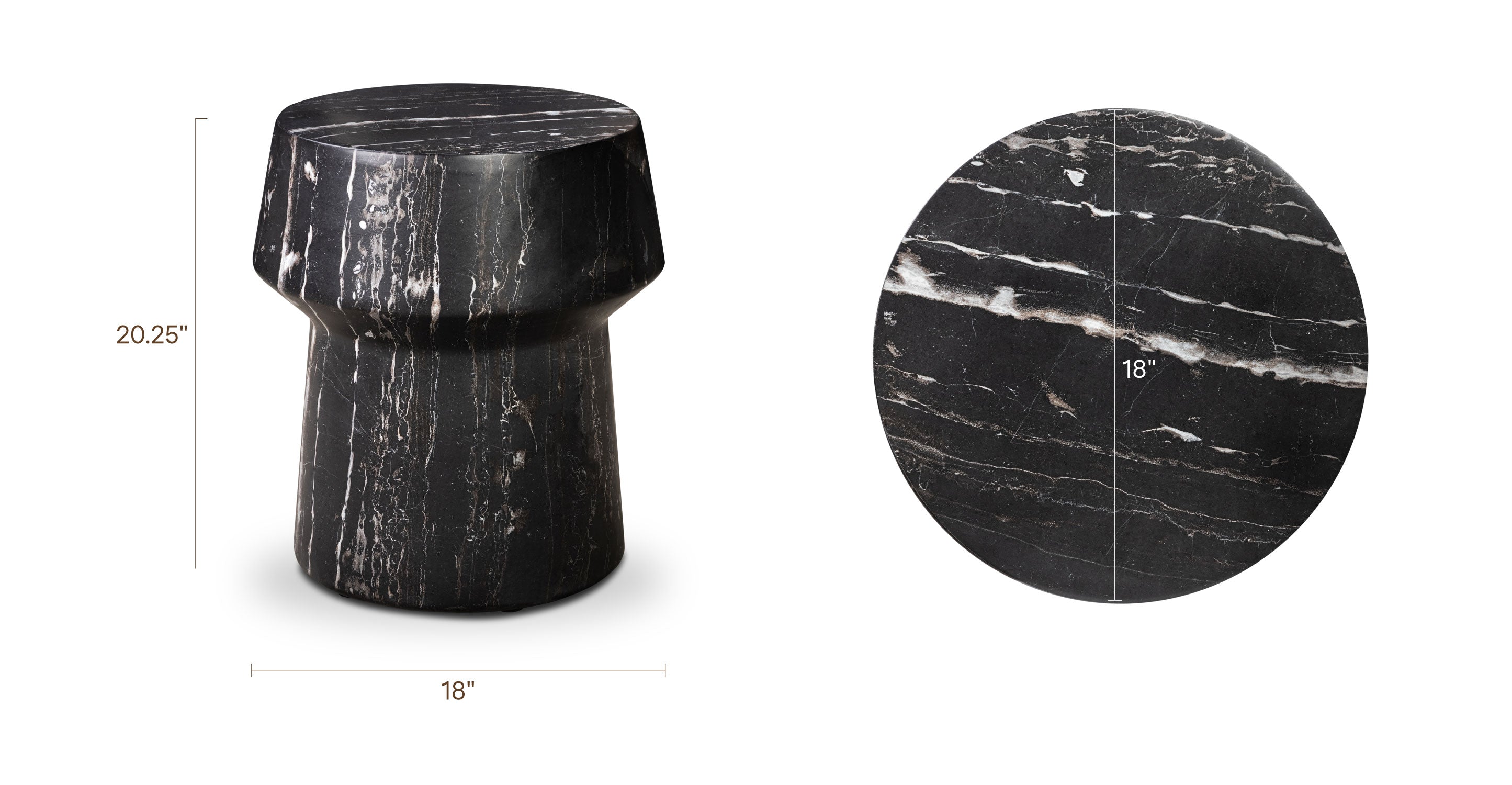 Modern Black Marble Marble Side Table with Weather-Resistant Build