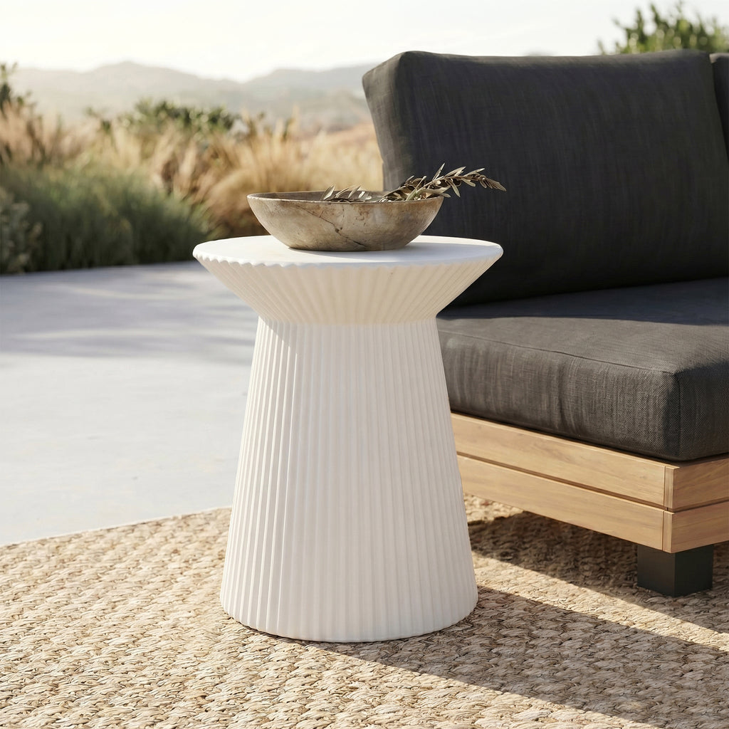 Modern Almond White Side Table with Weather-Resistant Build