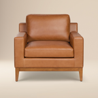 Fauteuil moderne en cuir sellier marron avec cadre en bois séché au four