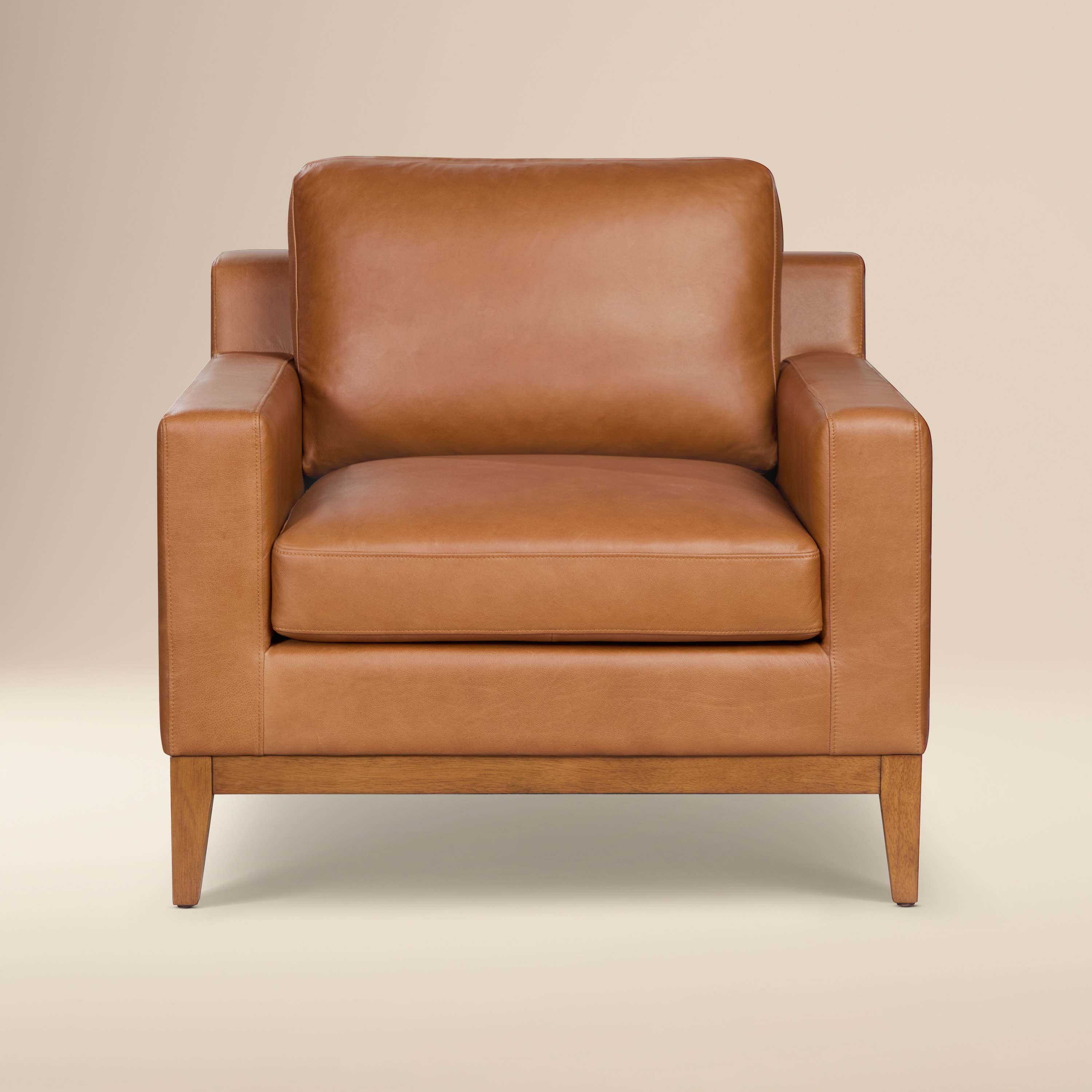 Modern Saddle Tan Leather Lounge Chair with Kiln-Dried Wood Frame
