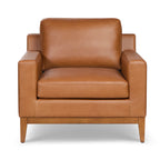 Fauteuil moderne en cuir sellier marron avec cadre en bois séché au four