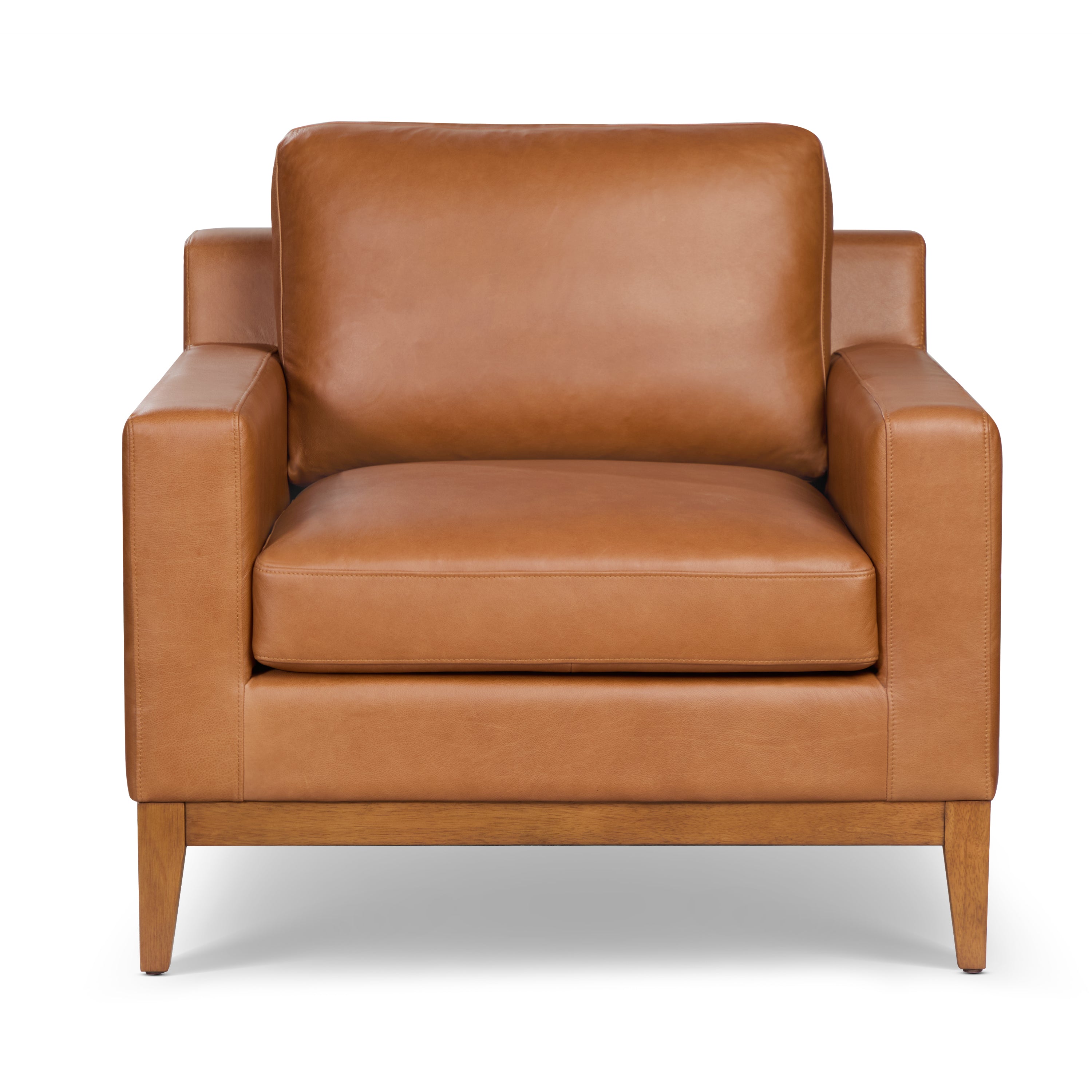 Modern Saddle Tan Leather Lounge Chair with Kiln-Dried Wood Frame