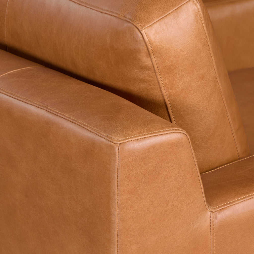 Modern Saddle Tan Leather Lounge Chair with Kiln-Dried Wood Frame