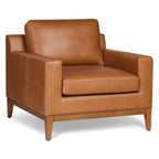 Fauteuil moderne en cuir sellier marron avec cadre en bois séché au four