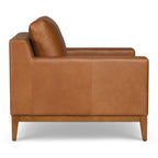 Fauteuil moderne en cuir sellier marron avec cadre en bois séché au four