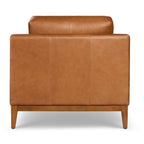 Fauteuil moderne en cuir sellier marron avec cadre en bois séché au four