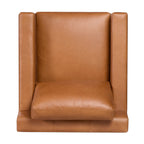 Fauteuil moderne en cuir sellier marron avec cadre en bois séché au four