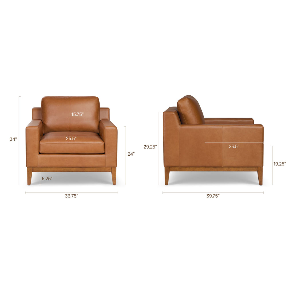 Modern Saddle Tan Leather Lounge Chair with Kiln-Dried Wood Frame