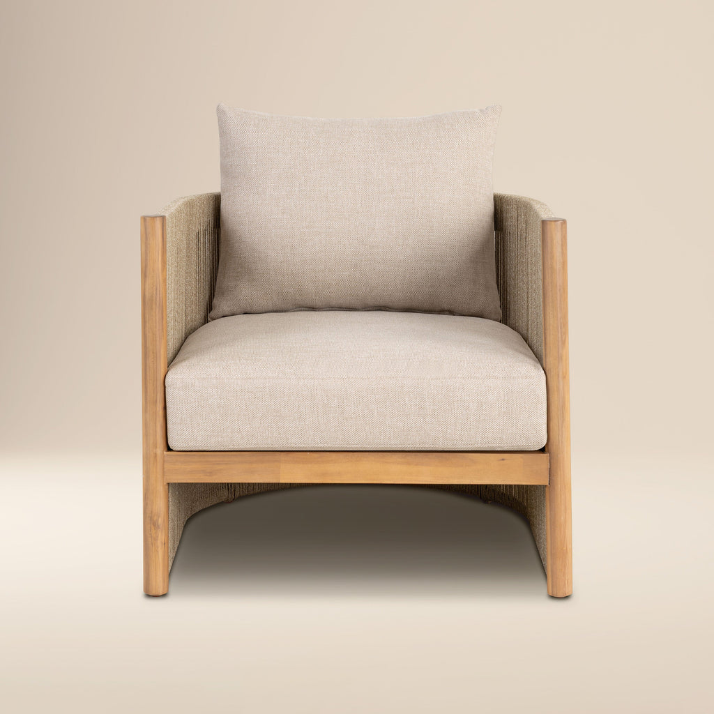 Modern Natural Beige Lounge Chair with Kiln-Dried Wood Frame