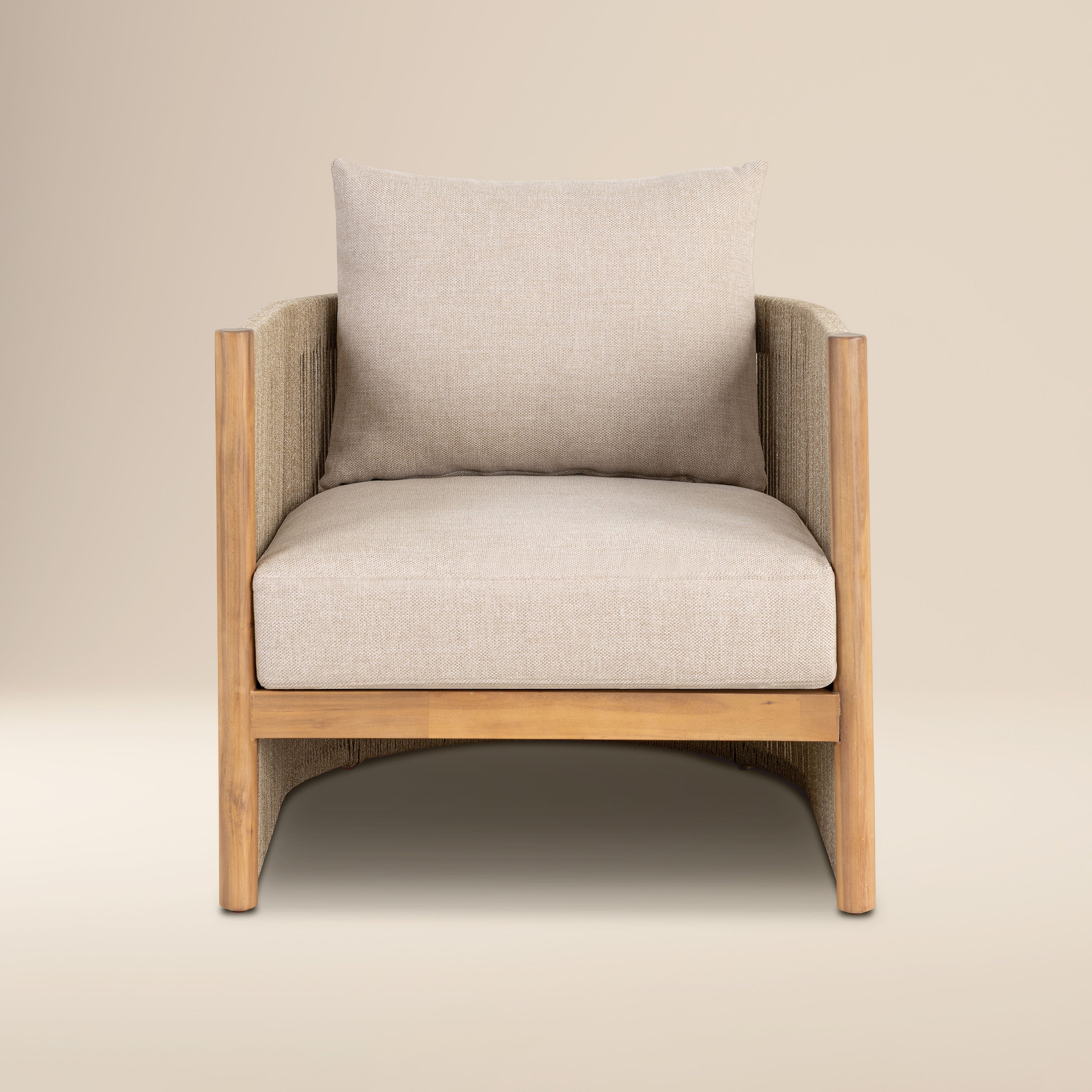 Modern Natural Beige Lounge Chair with Kiln-Dried Wood Frame