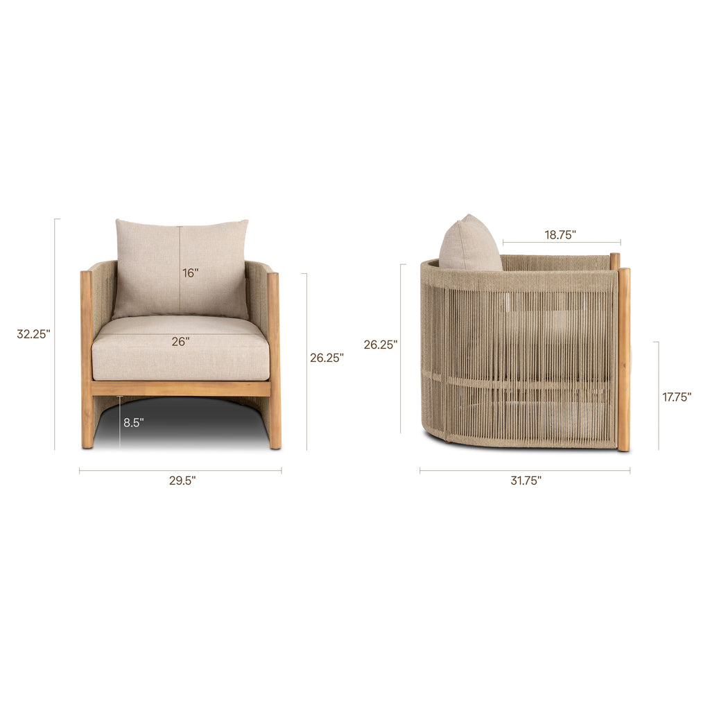 Modern Natural Beige Lounge Chair with Kiln-Dried Wood Frame